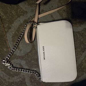 Michael Kors White Crossbody Wristlet with Silver Chain